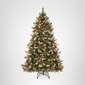 YITAHOME 7.5ft Prelit Decorated Pine Christmas Tree w/Red Berries & Remote