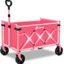 Sekey Wagon Cart with Wheels with 220LBS Capacity,Heavy Duty Wagon Carts Foldable,Lightweight Utility Portable Cart for Grocery, Shopping, Garden, Camping, Pink