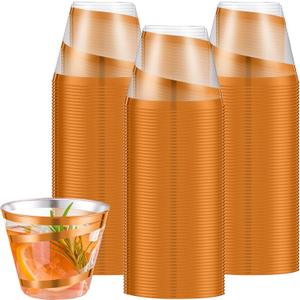 Gejoy 9 oz Rimmed Swirl Plastic Cups Disposable Wine Drinking Cups Clear Elegant Graduation Tumblers for Mother's Day Wedding Party Supplies(100 Pcs,Orange)