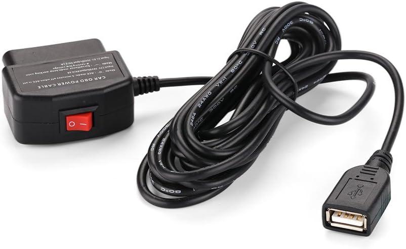 Universal OBD Power Cable for Dash Camera,24 Hours Surveillance/Acc Mode with Switch Button(USB Port)