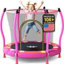 Happin 55 Trampoline for Kids with Safety Enclosure, Indoor & Outdoor Toddler Trampoline, Ultra Safe Design with Multi Activity Accessories, Perfect Toddler Gift for Boys & Girls Ages 18 (Pink)