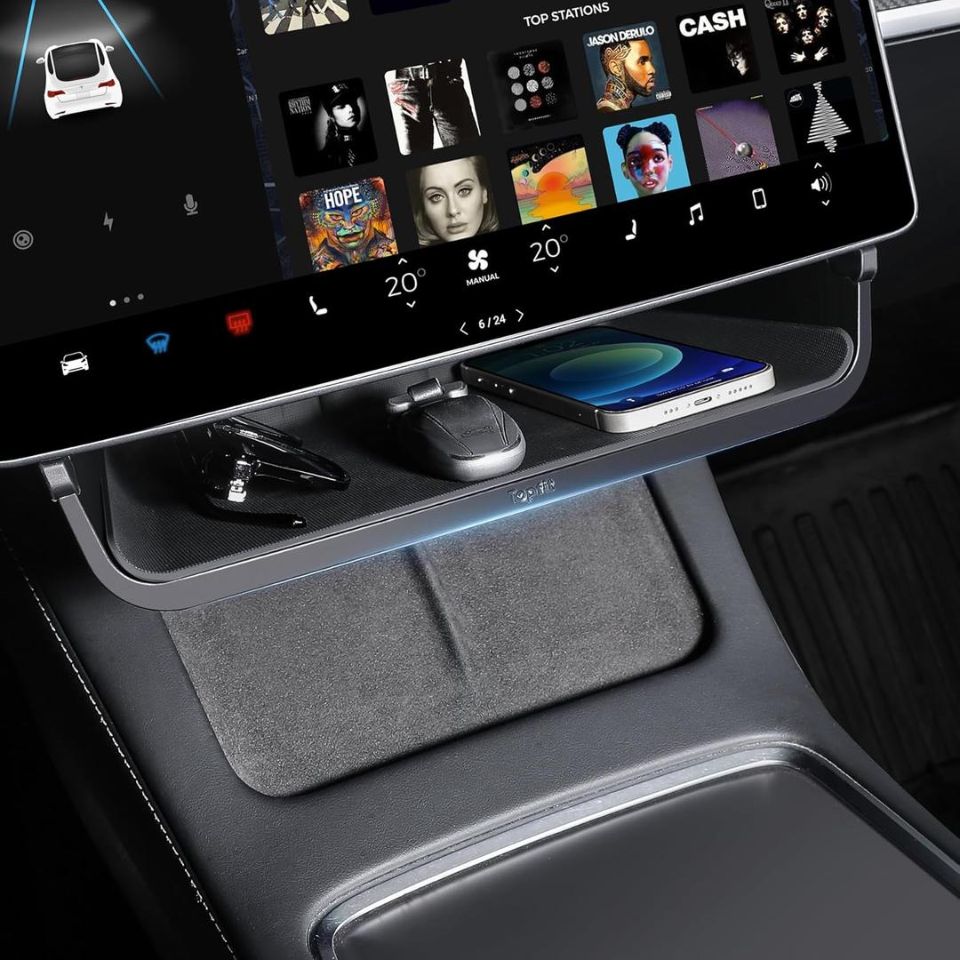 Topfit Tesla Model 3 Y Under Screen Storage BoxCenter Console Organizers Tray for Tesla Model Y Juniper and Model 3 Highland Accessories 2025-2026