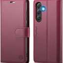 Wallet Case for Samsung Galaxy S24 Fe, RFID Blocking Credit Card Holder, PU Leather Folio Flip Kickstand Protective Shockproof Cover for S24 Fe (Red, for S24 Fe - 6.4")