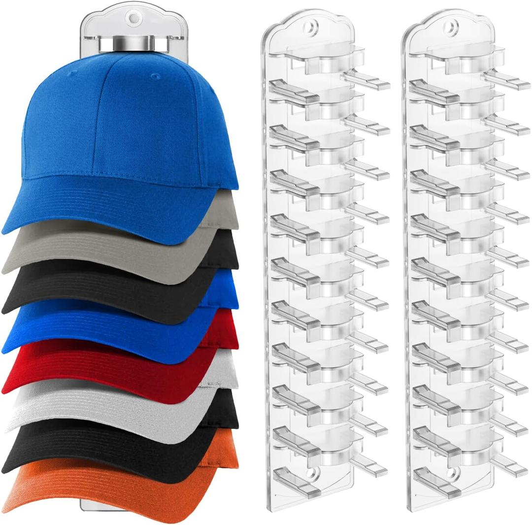 Hat Stand for Baseball Caps Hat Organizer for Baseball Caps Hold up to 20 Hats hat stand wall mounted Strong Adhesive Hat Hanger Hat racks (Transparent-2)