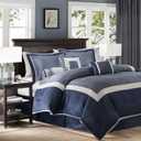 Madison Park Cozy Comforter Set-Deluxe Hotel Collection, All Season Down Alternative Luxury Bedding with Matching Shams, Decorative Pillows, King(104"x92"), Genevieve, Navy 7 Piece