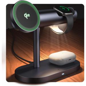 iVANKY 4 in 1 Qi2 Certified Wireless Charger Stand for iPhone 17e, Night Light for MagSafe Charging Station, 25W Charge for iPhone 17/16/15/14/13 Plus/Pro/Max,Apple iWatch, Airpods (with 33W Adapter)