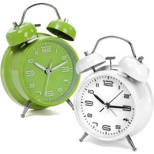 2 Pack Twin Bell Alarm Clock, Loud Retro Alarm Clock with Backlight, 4 Inch Silent Non-Ticking Analog Alarm Clocks for Heavy Sleepers, Bedroom and Home Decoration