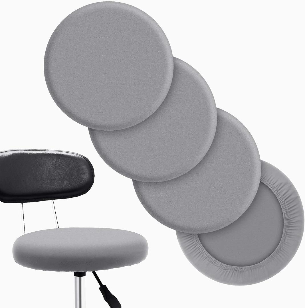 Tatuo 4 Pieces Round Bar Stool Covers Washable Stool Cushion Slipcover Elastic Bar Chair Covers for 14-17 Inch Chair (Gray)