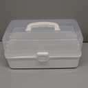 12.9in Three-Layer Multipurpose Storage Box with Handle Portable Tackle Box Folding Art & Craft Case Sewing Supplies Organizer for Makeup, Medicine, Nail, Hair Accessories (White)