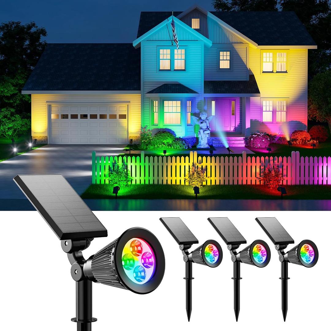 4 Pack Color Changing Solar Spotlights Outdoor Waterproof for Tree, Flower, Plant, Statue, Sign, Decorative wall, Rainbow Lanscape Decor Uplights for House Outside, Yard, Garden, Patio, Pathway, Fence