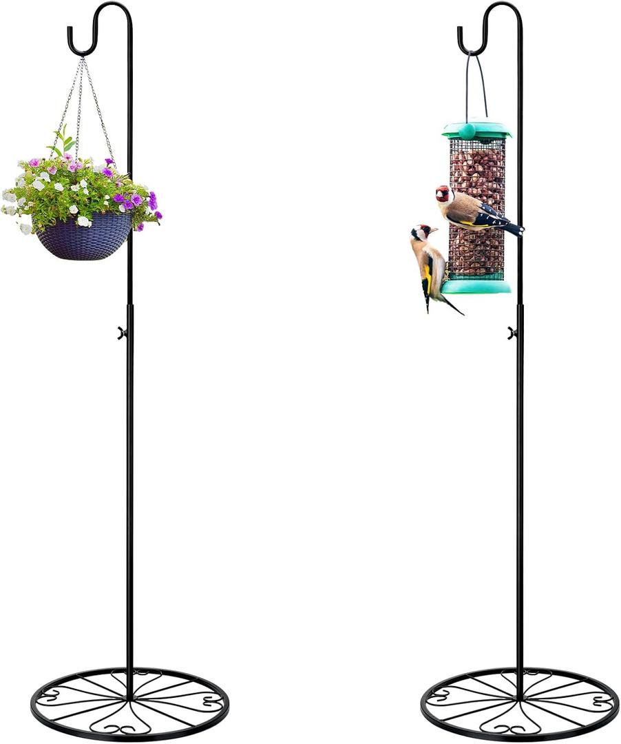 Blulu 2 Pack Adjustable Black Iron Shepherds Hook 34"-55" Shepherds Hook Metal Hummingbird Feeder for Wedding Event and Home Decor Garden Outdoor Plants Lantern Mason Jar Wind Chimes Wedding