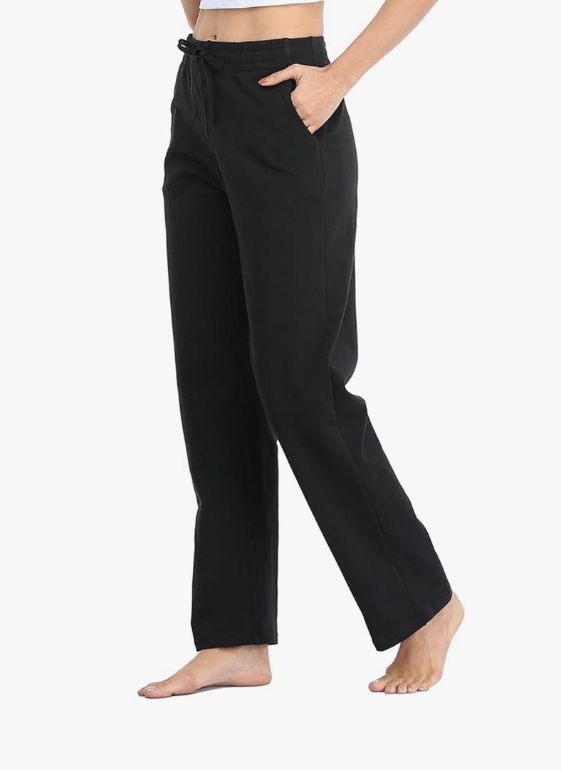 Willit Women's Cotton Sweatpants Open Bottom Yoga Sports Pants Straight Leg Lounge Athletic Pants with Pockets, Size Xs