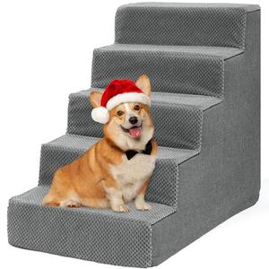 YITAHOME Dog Stairs for High Bed and Couch, Premium Foam Dog Steps for Small Dogs, Older Pets, Non-Slip Pet Stairs with High-Strength Boards, Removable Washable Cover, 6 Tiers Grey