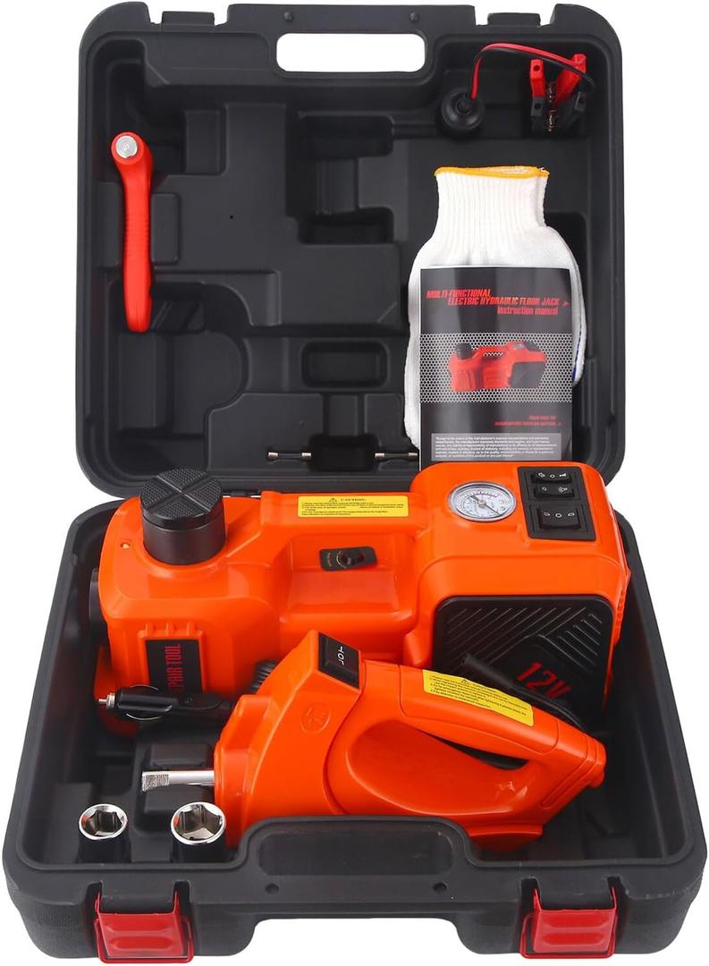 Electric Car Jack Set 5 Ton Hydraulic Jack Car Lift Floor Jack with Integrated Tire Pump and Impact Wrench for Sedans SUV MPV Sedan Truck Change Tires Garage Repair