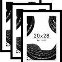 Abtgt 20x28 Picture Frame Set of 3, Display Pictures 16x24 with Mat or 20x28 Without Mat, Poster Frame for Wall Mounting Display, Black
