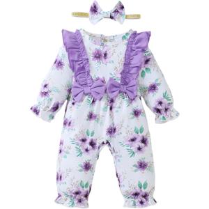 SUNNY PIGGY Newborn Baby Girl Clothes Baby Girl One Piece Romper Fall Winter Long Sleeve with Hat Sets Cute Infant Outfits (12-18 Months)