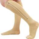 Ailaka Medical 15-20 mmHg Zipper Compression Socks Women Men (3X-Large (1 Pair), Beige)