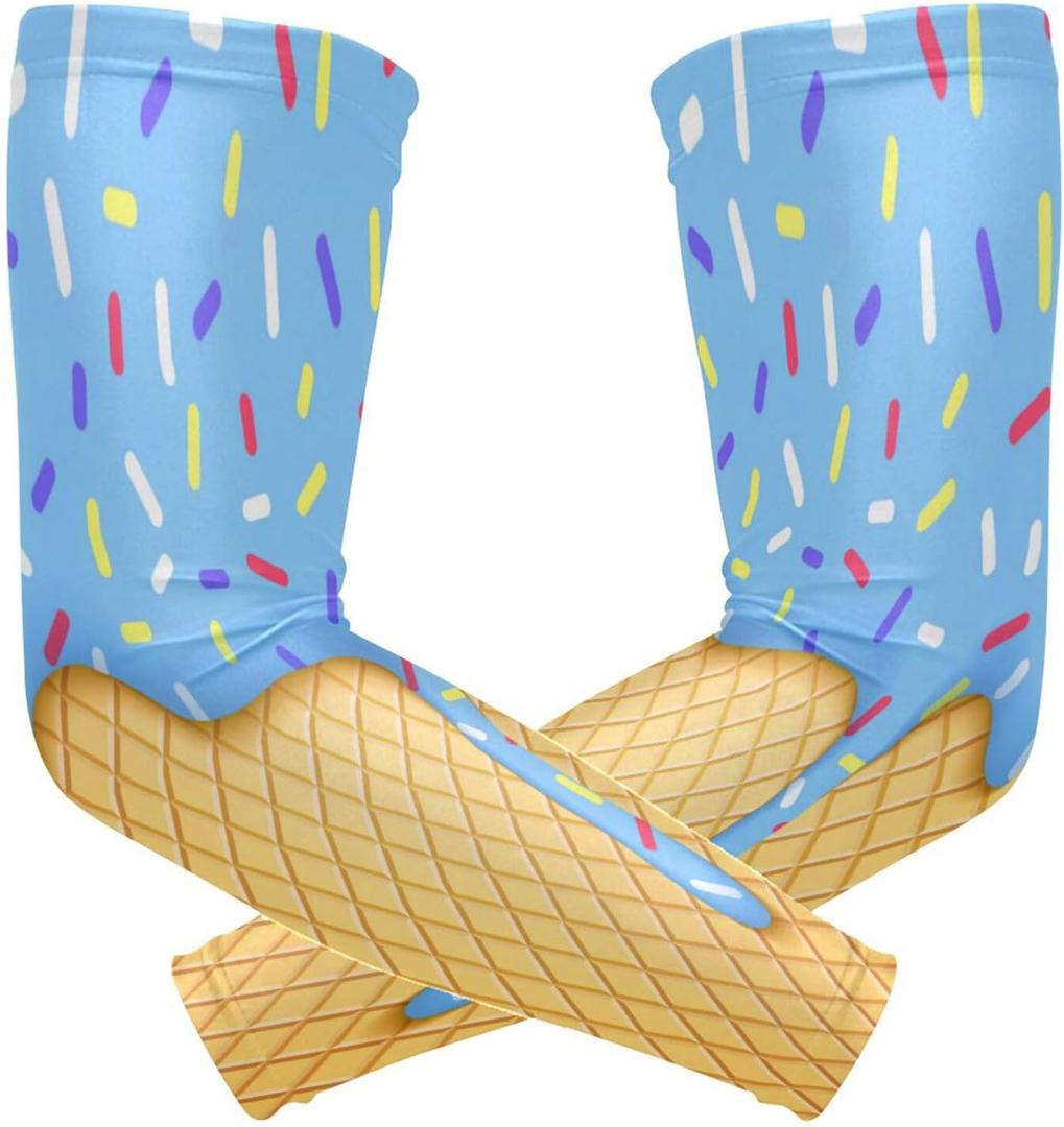 YETTASBIN Ice Cream Cone 1 Pair UV Sun Protection Arm Sleeves for Men Women Teenager, Tattoo Cover Up, Cooling Sports Compression Arm Sleeve for Basketball Football Golf