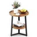 PPAMAPIC Round End Table, 2 Tier Side Table with Storage Shelf, Nightstand Accent Table for Living Room Bedroom Small Space, Black Metal Frame, 19.7" D x 23.6" H, Rustic Brown