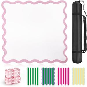 32.4in Scalloped Mahjong MatAnti Slip Noise Reduction Mahjong Accessoriemahjong Table MatMajiong Mat For TravelComes With 4 Dice And 1 Mahjong Mat Storage Bag,4 Mahjong Shuffle Cards (Pink)