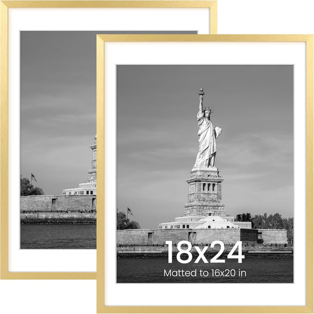 ENJOYBASICS 18x24 Picture Frame, Display Poster 16x20 with Mat or 18 x 24 Without Mat, Wall Gallery Photo Frames, Gold, 2 Pack