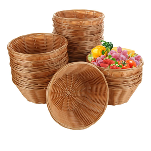 12 PCS  Woven Bread Basket, 7 Inch Plastic Round Basket Small Gift Baskets, Food Storage Basket Bread Baskets for Serving, Vegetables, Fruits, Snacks and Crafts, Natural