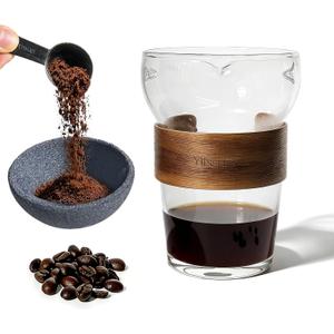 Pour Over Coffee Maker Set with Reusable Microporous Ceramic Coffee Filter, No Paper Filters Needed, Heat-Resistant Handle Borosilicate Glass Coffee Pot, Ideal for Ground Coffee