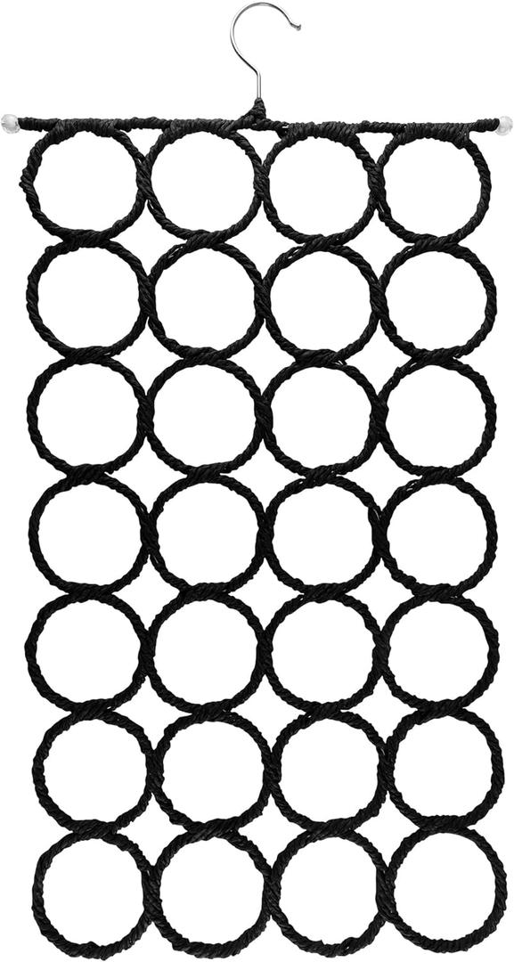 Super Z Outlet Foldable 28 Ring Hole Slots Space Saving Clothing Closet Hanger Scarf, Ties, Belts, Socks Organizer for Home Bedroom, Bathroom, Living Room (Black) (15 inches x 7.4 inches x 0.5 inches)