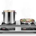 7000W Commercial Double Induction Cooktop Countertop Stainless steel,10 temp and power levels,4-hour timer,100% copper coil, fits all cookware, wiring type, no plug