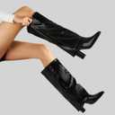 Ankis Fold Over Knee High Boots for Women Chunky Heels Pointed toe with Side Zipper Long Tall Boots, Size 9