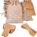 GIOIPC 50PCS 8 x 12 Inch Burlap Gift Bags With Drawstring and Bonus Gift Tags for Wedding Birthday Present Bag, Kitchen Storage Bag