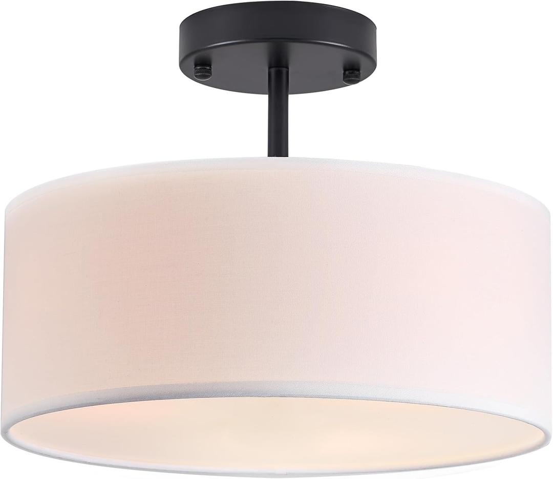Bargeni Semi Flush Mount Ceiling Light,13 inch Modern 3-Light Ceiling Light Fixture, Black Semi Flush Mount Light Fixture, Flush Mount Lighting for Bedroom, Dinning Room and Hallway