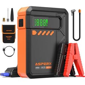 Portable Jump Starter with Air Compressor, 3000A Car Jumper, 150PSI Cordless Tire Inflator, 12V Jump Box for 9.0 Gas/7L Diesel Engine, Car Battery Booster with Storage Bag, Orange