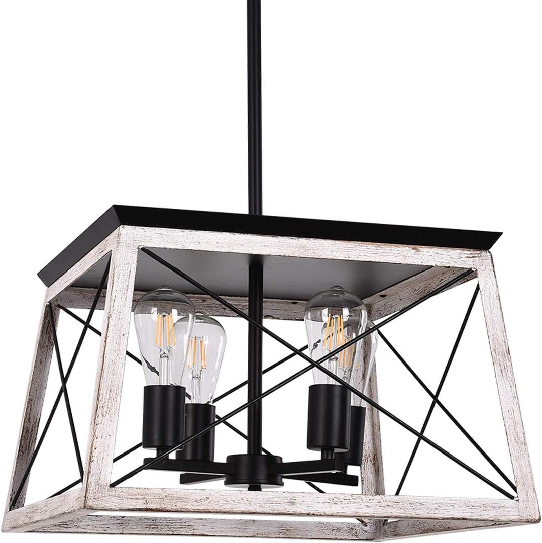 Luupyia Farmhouse Pendant Light Fixture, 4-Lights, Adjustable, Rectangular Rustic Chandeliers Farmhouse Light Fixture Vintage Island Lighting for Dining Room, Entryway and Living Room Beige (White4Light)