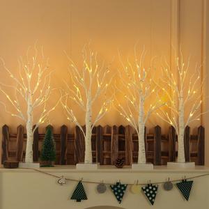 Lighted Birch Tree, 4 Pack 2FT Trees Indoor, Battery Operated Artificial Tree with 24 Warm White Lights, Inside Artificial Branch for Christmas Home Wedding Decor Tabletop Decoration