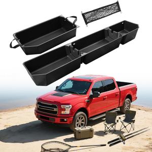 DiffCar Truck Underseat Storage for Ford F150: 2015-2026 SuperCrew/Crew Cab, Rear Under Seat Organizer Tool Box Car Accessories for Ford F-150 F250 F350 F450 F550 Super Duty(w/Detach Bin & Mesh Net)