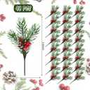 48 Pcs Christmas Floral Picks and Sprays Cone Berry Stems for Craft, Fresh