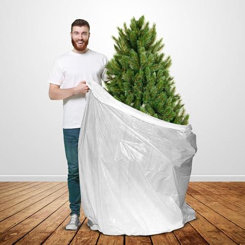 Jumbo Christmas Tree Removal Storage and Disposal Bag – Extra Large Plastic Bags Container to Cover Xmas Trees Up to 9feet 5inch, Heavy Duty, Disposable, Bio-Friendly, Made in USA(White) byHomesphere
