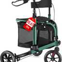 WALK MATE 3 Wheel Rollator Walker with Seat for Slim Seniors, Padded Backrest Lightweight Foldable Travel Walker Ideal for Elderly, 8 Inch Tri-Wheel Modern Mobility Walking Aid Aluminum, Green