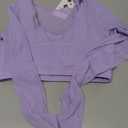 LASLULU Mesh Long Sleeve Crop Tops for Women Double Lined Workout Athletic Gym Shirts Cropped Tops with Built in Bra (Small, Violet)