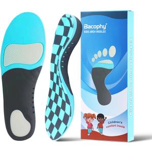 Bacophy Kids Arch Support Insoles Children Orthotic Inserts for Plantar Fasciitis, Flat Feet, Heel Pain Relief, Premium Pu, TPU, Gel Shock Absorption Deep Heel Cup Cushioning Inner Sole