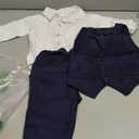 SANMIO Baby Boy Clothes Suits Infant Gentleman Outfit Collared Dress Shirt+Vest+Tie+Corsage+Pants 5Pcs Baby Suit Sets (6-12 Months, Navy Blue)