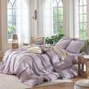 MooMee Bedding Duvet Cover Set 100% Washed Cotton Linen Like Textured Breathable Durable Soft Comfy (Heathered Light Purple, Queen 90"x90")