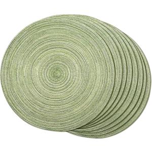 FunWheat Round Braided Placemats Set of 8 Place mats for Dining Tables Woven Heat Resistant Table Mats 15 inch(E Light Green, 8pcs)