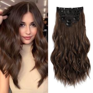 Clip in Hair Extensions, 6 PCS Light Brown Extensions, Wavy Hair Extensions, Natural & Soft Hair & Blends Well Hair Extensions, Chocolate Brown Long Wavy Hairpieces(20inch, 6pcs, Chocolate Brown) (20 Inch ( 6 PCS ))