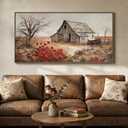 Large Framed Farmhouse Vintage Landscape Wall Art for Living Room, 60x30 In