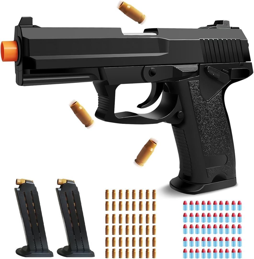 Black Toy Gun, Soft Bullet Toy Gun Shell Ejecting, Realistic Toy Pistol for Boys, Educational Play Gun Model, Halloween Christmas Birthday Gifts for Boys Kids Adults Age 8+