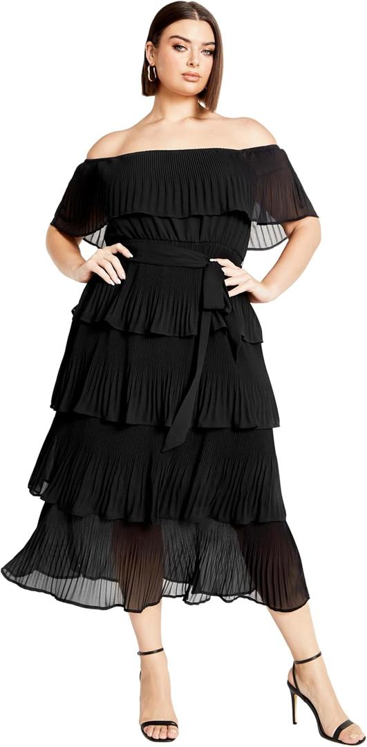 City Chic Women's Plus Size Night Garden Dress (Black) 16