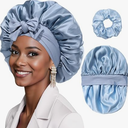 Mulberry Silk Bonnet Sleeping Women Curly Hair Bonnets Tie Band Double Layer Reversible Sleep Bonnet Silk Hair Wrap Sleep Cap (3 Set - Green + Black)