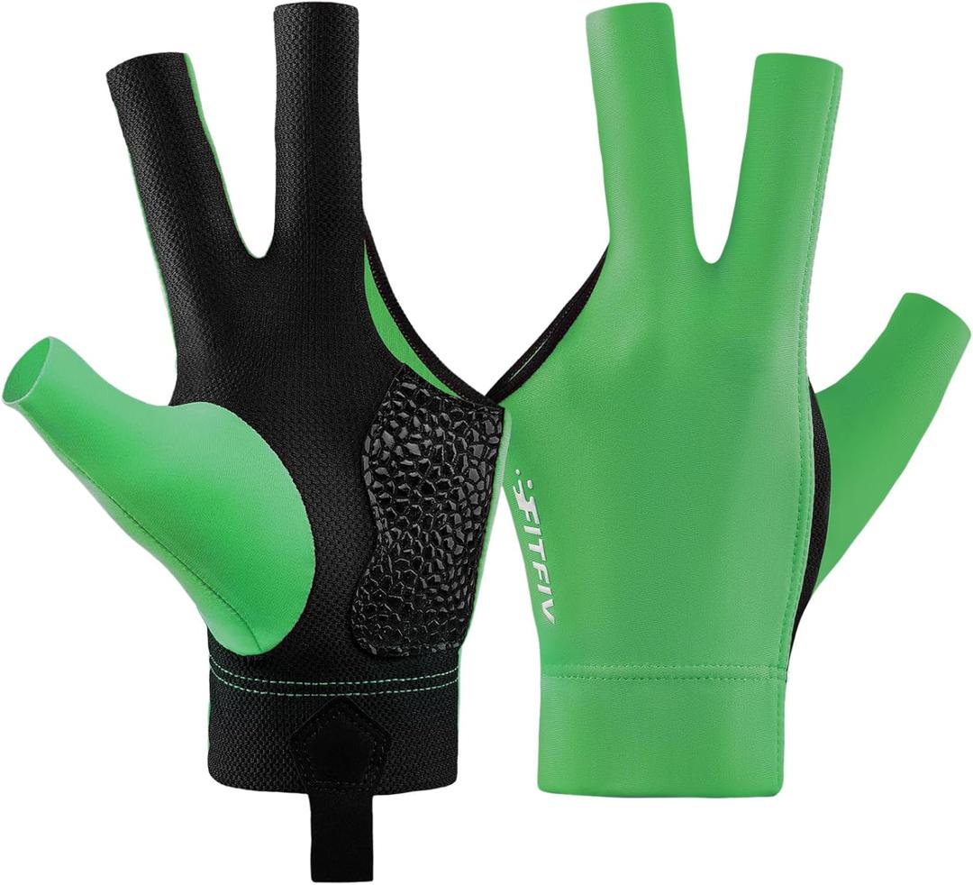 Billiards Glove Professional 3-Finger Pool Glove for Left Hand, Snooker Cue Gloves for Men and Women (Small, Green)